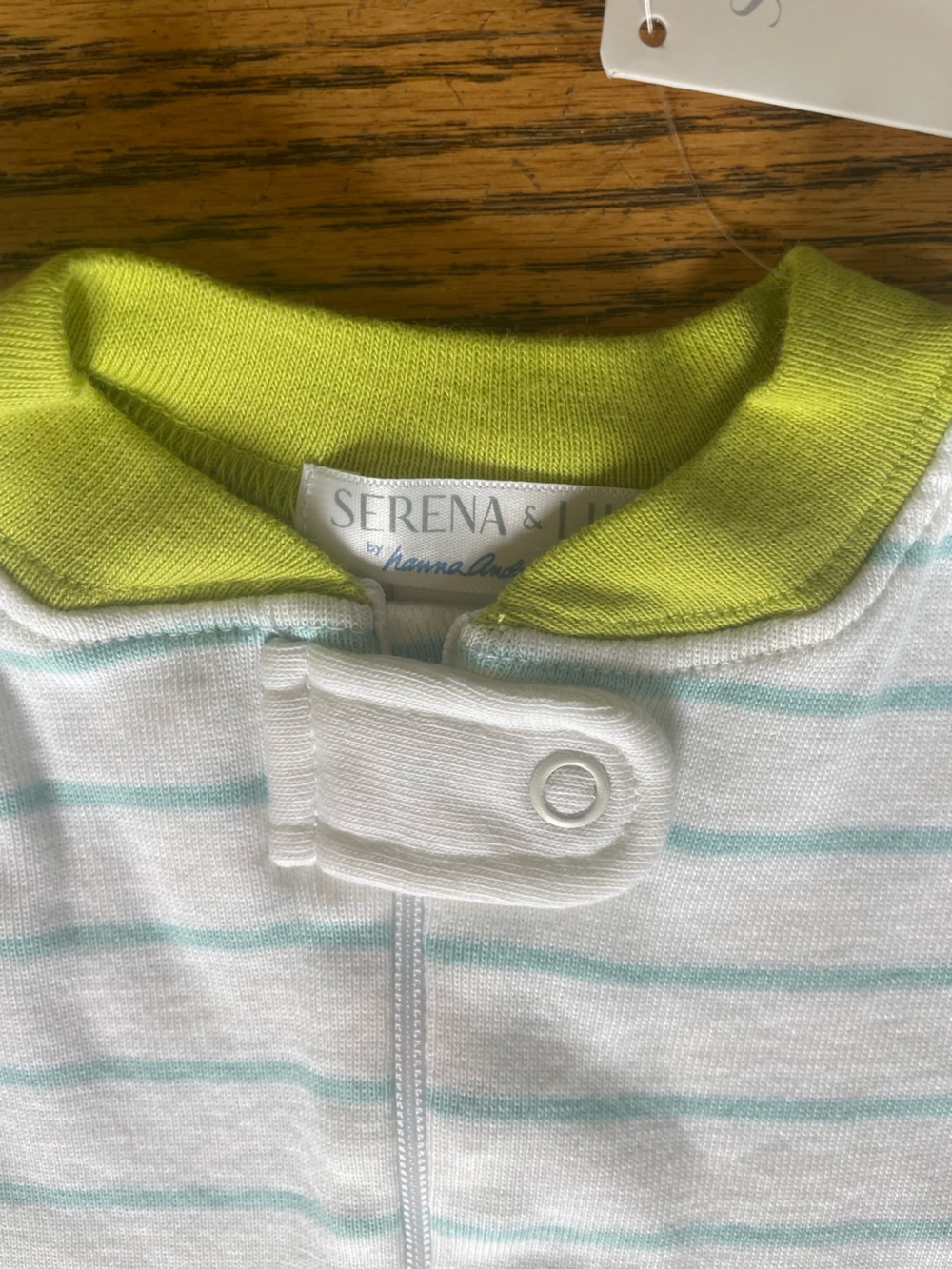 NWT SERENA & LILY Organic Cotton Baby Sleeper. Auqua Stripes. 0-6 months. - Picture 6 of 7